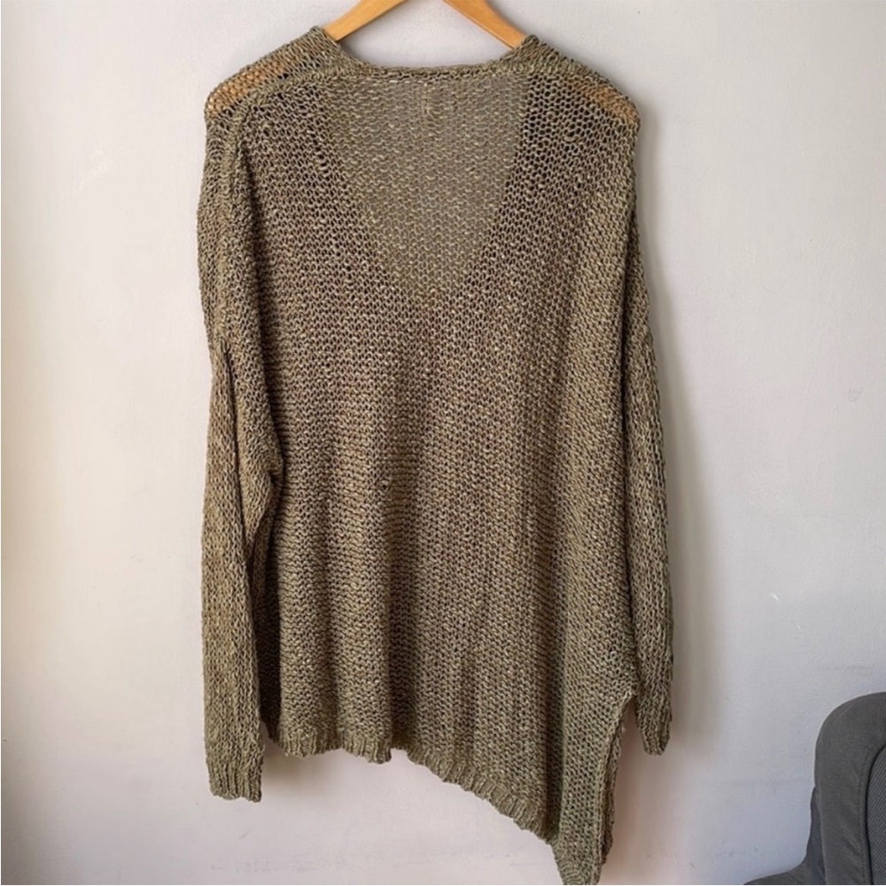 FREE PEOPLE Vertigo Asymmetrical Airy Open Knit Sweater Forest Green XS Oversize - Picture 4 of 6